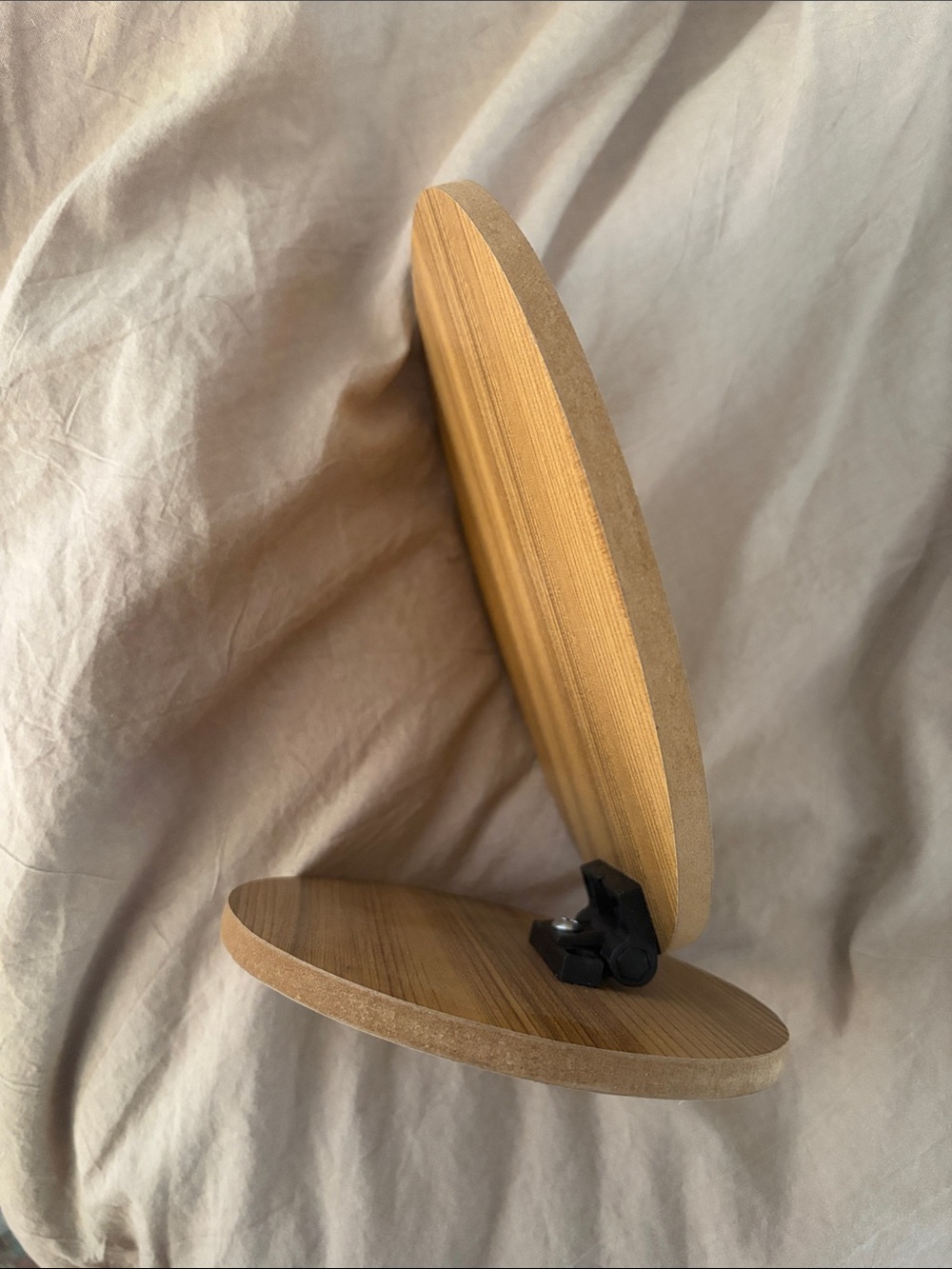 Oval Table Mirror with Wood Base - Beige - Picture 2 of 5
